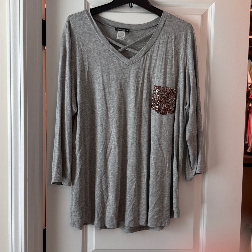HEIMISH USA Gray V-Neck Top